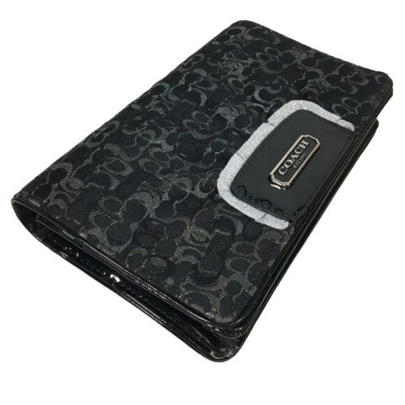 COACH Signature Clutch Wallet Evening Bag Purse Black Grey Silver Logo Monogram - Picture 2 of 12